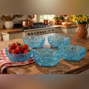 Vintage Blue Hobnail Glass Berry Bowl Set (5) Imperial Glass Cottage Decor. G12